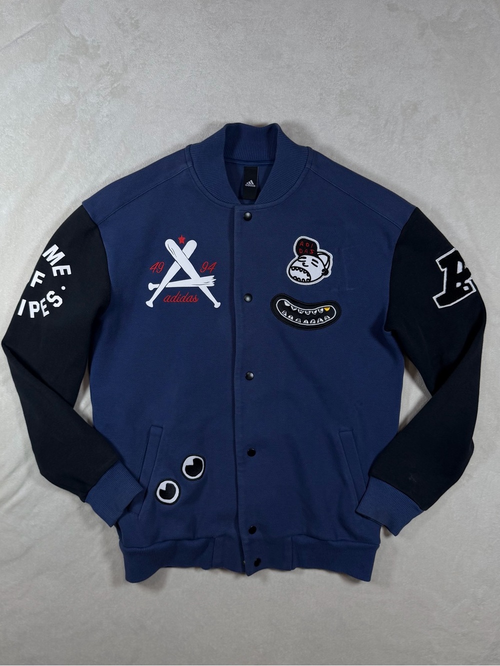 Adidas Size Small Collegiate Rare Navy and Black Patchwork Varsity Button Coat